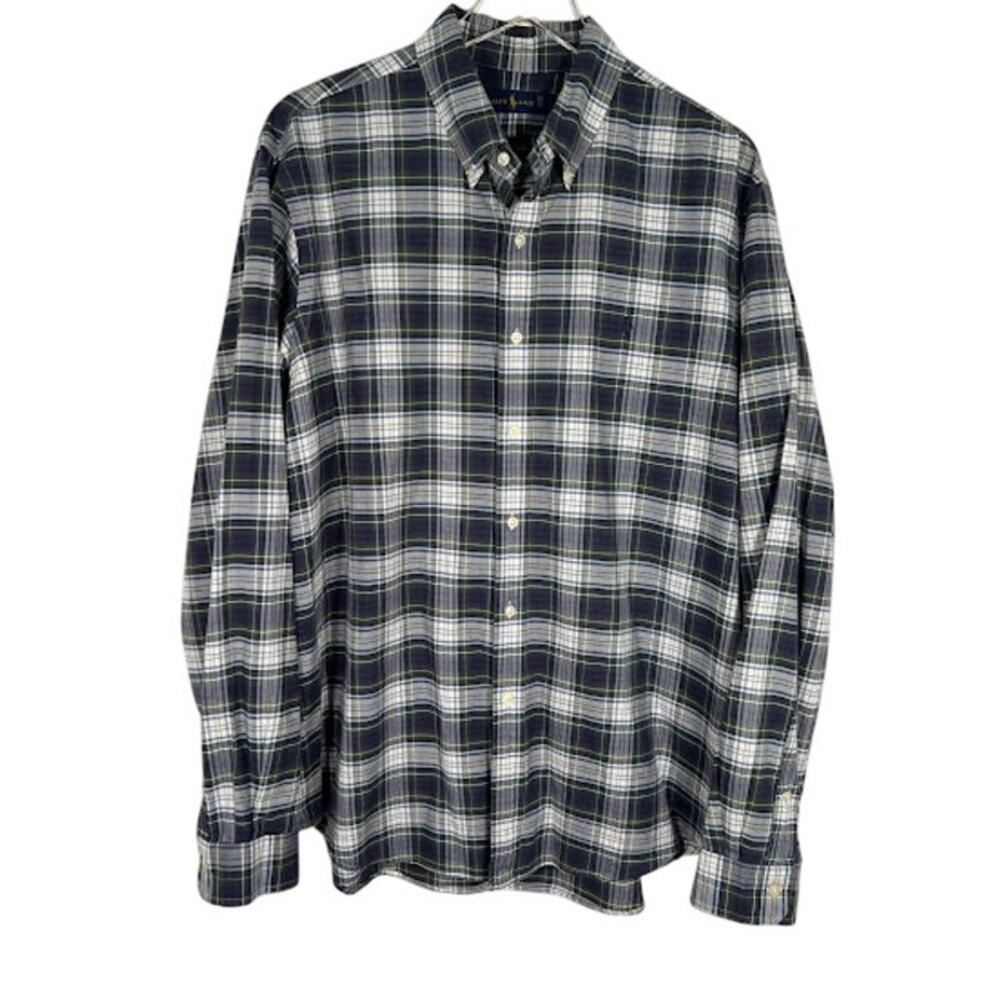 Polo Ralph Lauren Men's Custom Fit Long Sleeve Shirt XL Green Blue Plaid